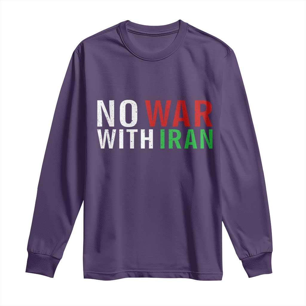 No War With Iran Long Sleeve Shirt Anti War Protest Apparel Gift TS12 Purple Print Your Wear
