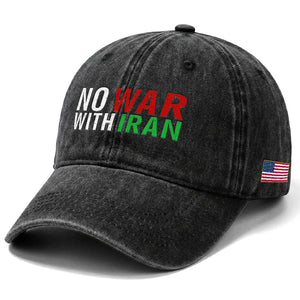 No War With Iran Washed Cotton Baseball Cap Anti War Protest Apparel Gift TS12 Print Your Wear