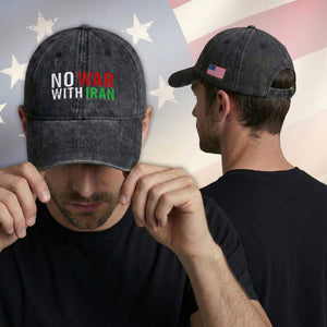 No War With Iran Washed Cotton Baseball Cap Anti War Protest Apparel Gift TS12 Print Your Wear