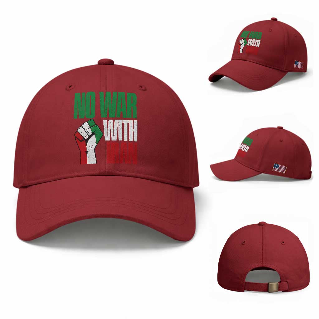 No War With Iran Baseball Cap Peace Activist Gift TS12 Baseball Cap Universal Fit Cherry Red Print Your Wear