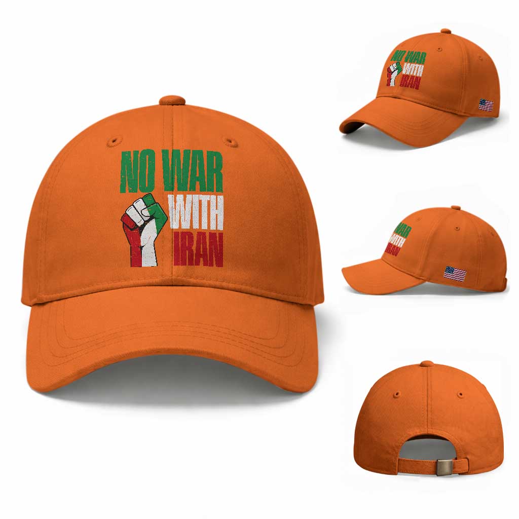 No War With Iran Baseball Cap Peace Activist Gift TS12 Baseball Cap Universal Fit Orange Print Your Wear