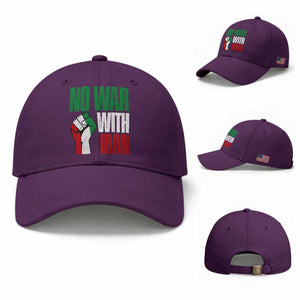 No War With Iran Baseball Cap Peace Activist Gift TS12 Baseball Cap Universal Fit Purple Print Your Wear