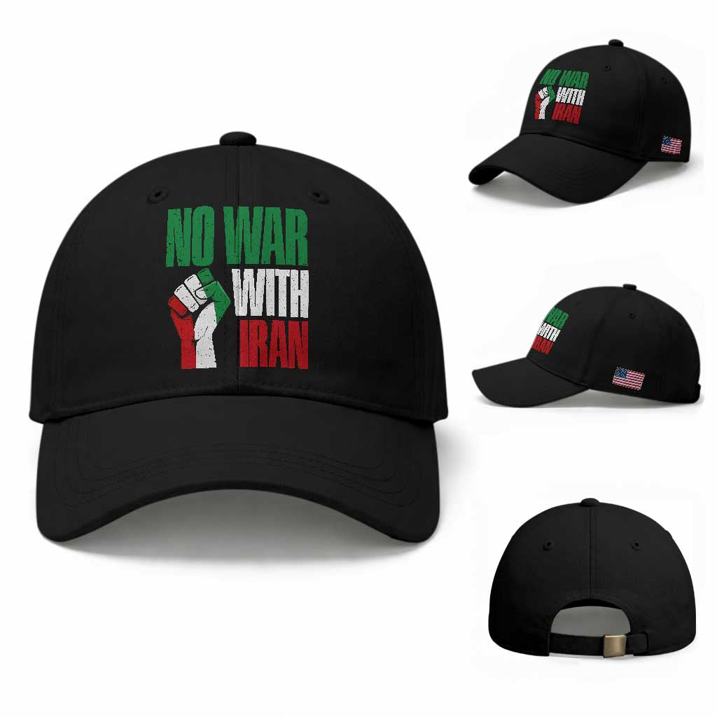 No War With Iran Baseball Cap Peace Activist Gift TS12 Baseball Cap Universal Fit Black Print Your Wear