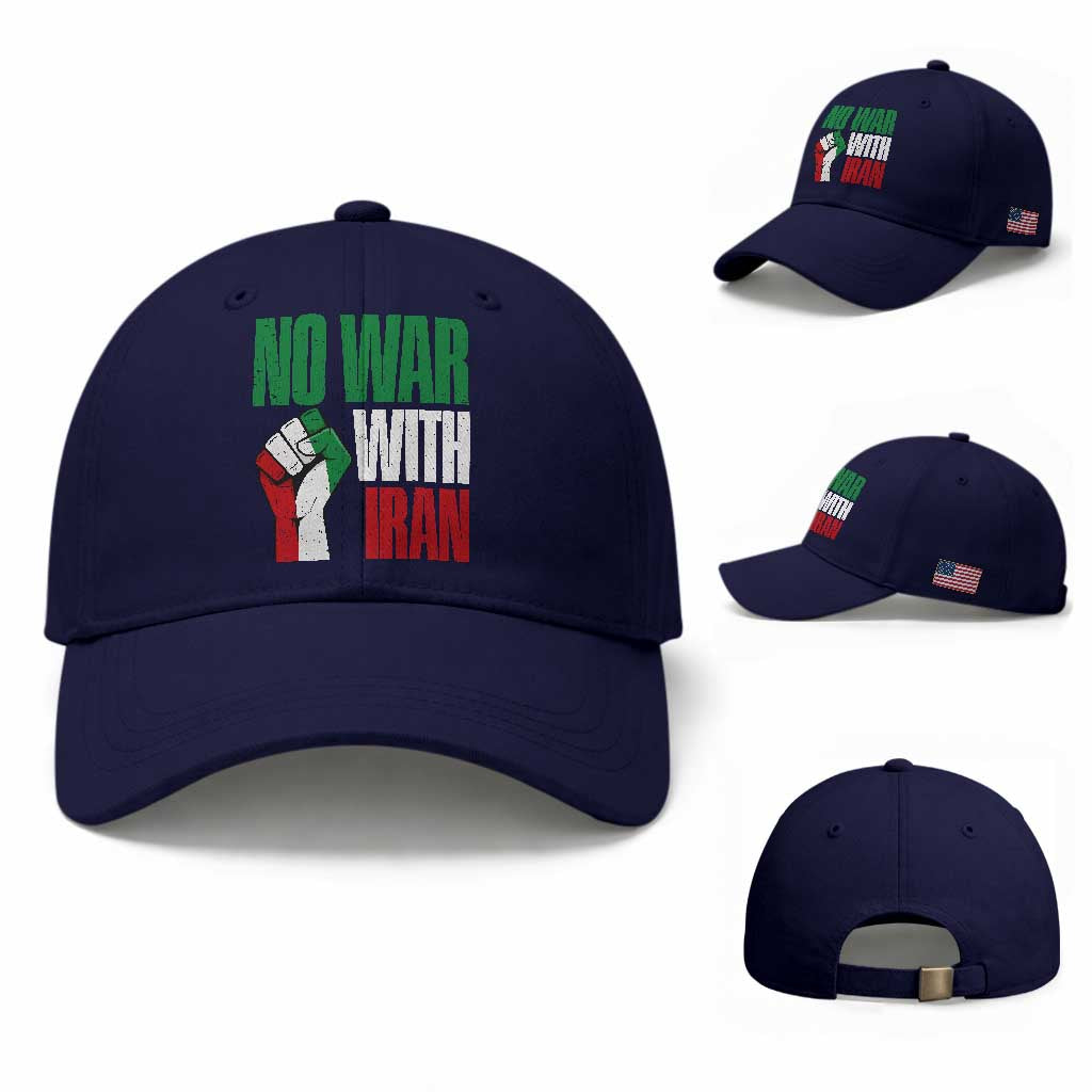 No War With Iran Baseball Cap Peace Activist Gift TS12 Baseball Cap Universal Fit Dark Blue Print Your Wear