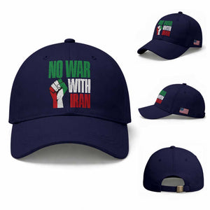 No War With Iran Baseball Cap Peace Activist Gift TS12 Baseball Cap Universal Fit Dark Blue Print Your Wear
