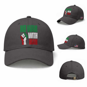 No War With Iran Baseball Cap Peace Activist Gift TS12 Baseball Cap Universal Fit Dark Gray Print Your Wear