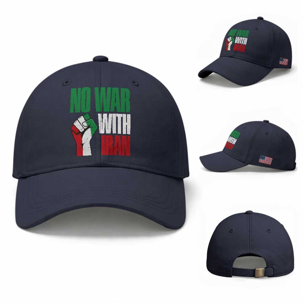 No War With Iran Baseball Cap Peace Activist Gift TS12 Baseball Cap Universal Fit Navy Print Your Wear