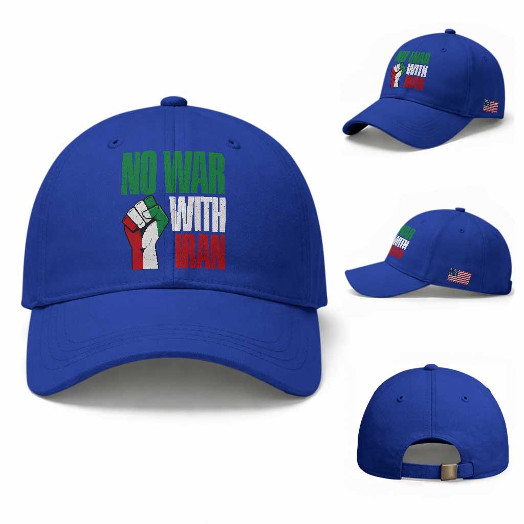 No War With Iran Baseball Cap Peace Activist Gift TS12 Baseball Cap Universal Fit Royal Blue Print Your Wear