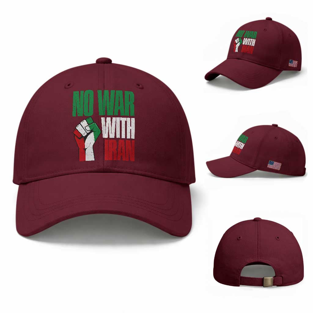 No War With Iran Baseball Cap Peace Activist Gift TS12 Baseball Cap Universal Fit Maroon Print Your Wear