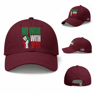 No War With Iran Baseball Cap Peace Activist Gift TS12 Baseball Cap Universal Fit Maroon Print Your Wear
