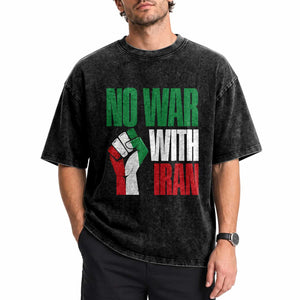 No War With Iran Washed Cotton T-Shirt Peace Activist Gift