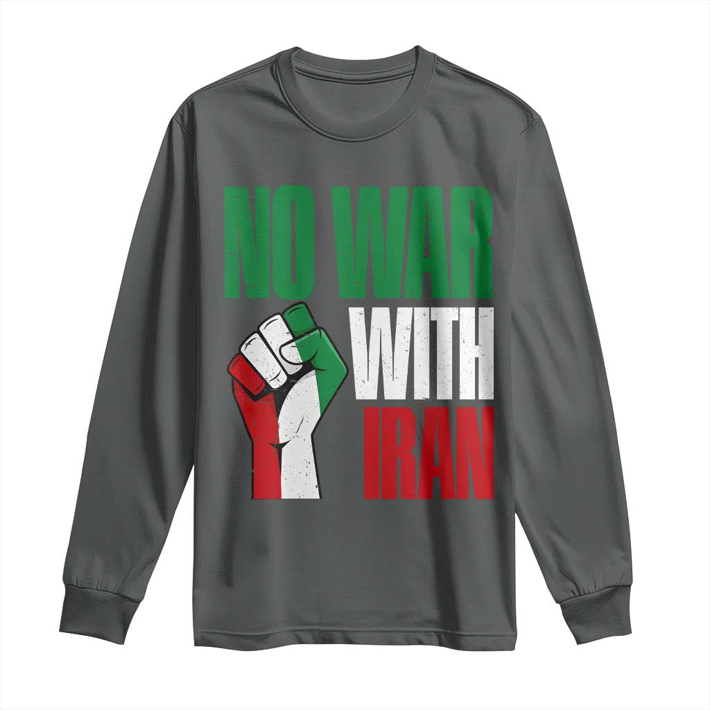 No War With Iran Long Sleeve Shirt Peace Activist Gift TS12 Dark Heather Print Your Wear