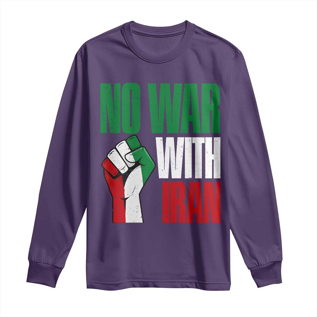 No War With Iran Long Sleeve Shirt Peace Activist Gift TS12 Purple Print Your Wear