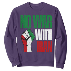 No War With Iran Sweatshirt Peace Activist Gift TS12 Purple Print Your Wear