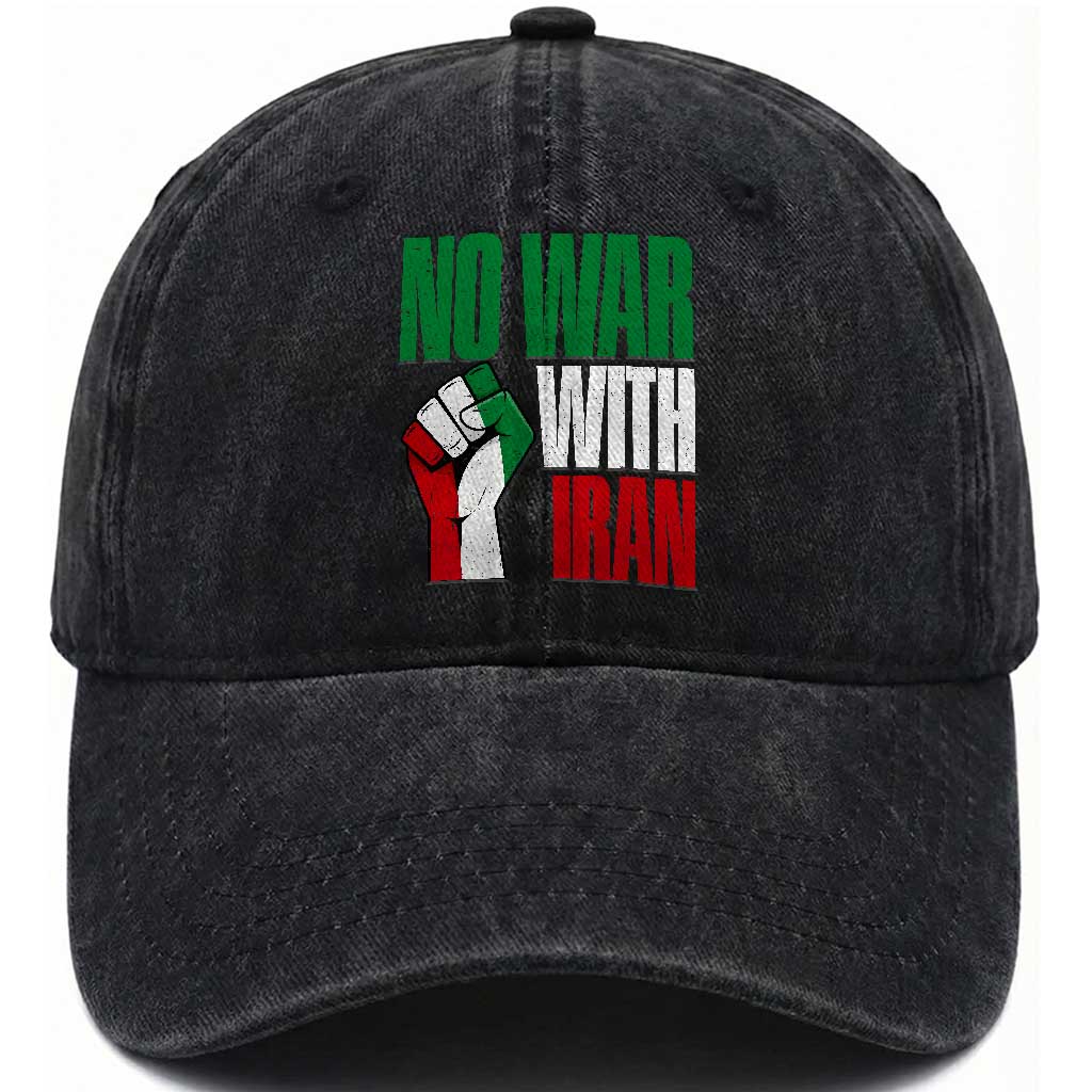 No War With Iran Washed Cotton Baseball Cap Peace Activist Gift TS12 Print Your Wear