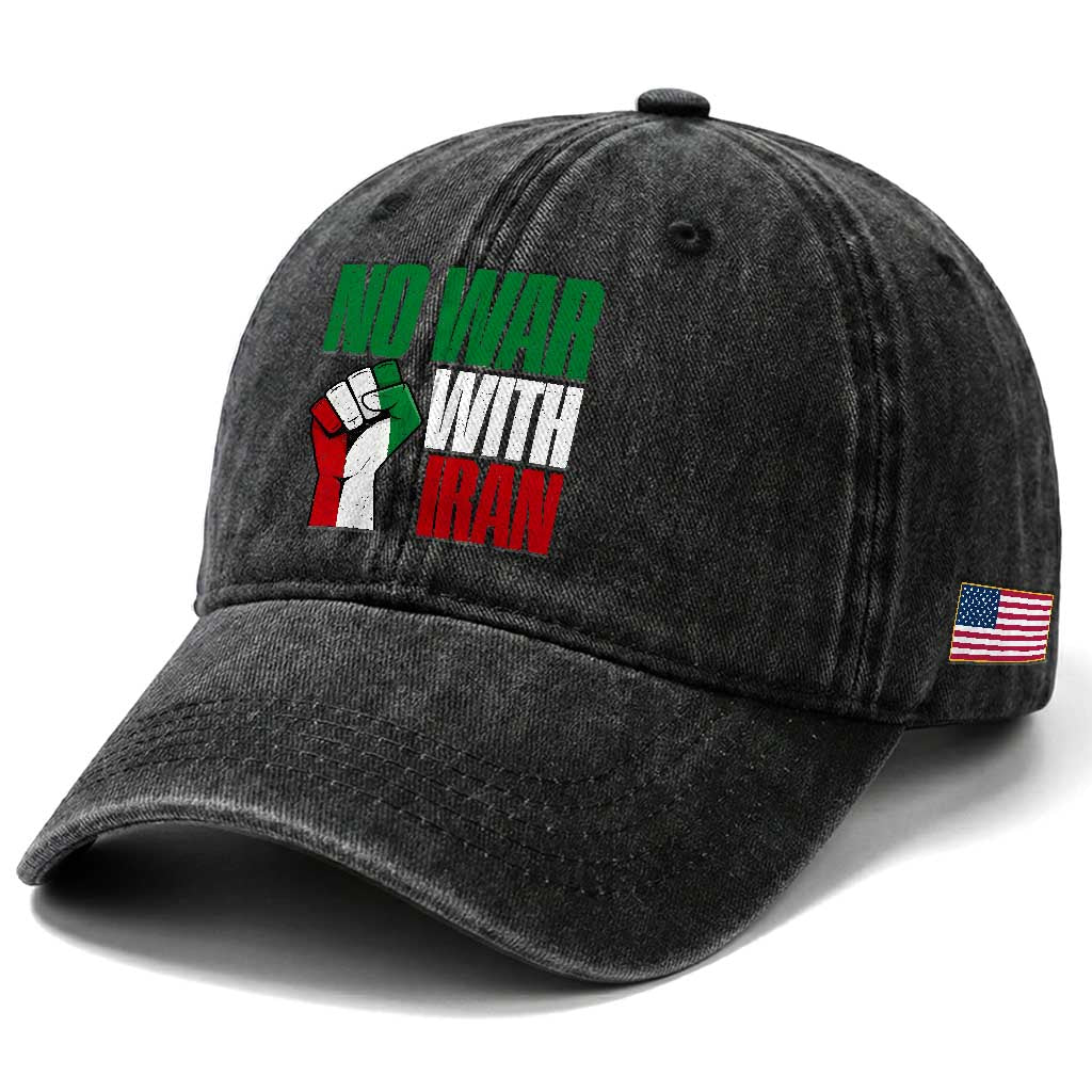 No War With Iran Washed Cotton Baseball Cap Peace Activist Gift TS12 Print Your Wear