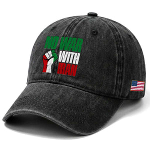 No War With Iran Washed Cotton Baseball Cap Peace Activist Gift TS12 Print Your Wear