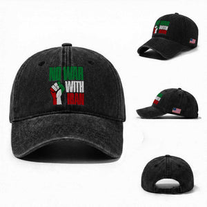 No War With Iran Washed Cotton Baseball Cap Peace Activist Gift TS12 Washed Cap Universal Fit Black Print Your Wear