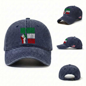 No War With Iran Washed Cotton Baseball Cap Peace Activist Gift TS12 Washed Cap Universal Fit Navy Print Your Wear