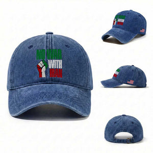 No War With Iran Washed Cotton Baseball Cap Peace Activist Gift TS12 Washed Cap Universal Fit Royal Blue Print Your Wear