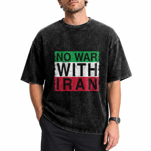 No War With Iran Washed Cotton T-Shirt Solidarity With Iranian People Peace