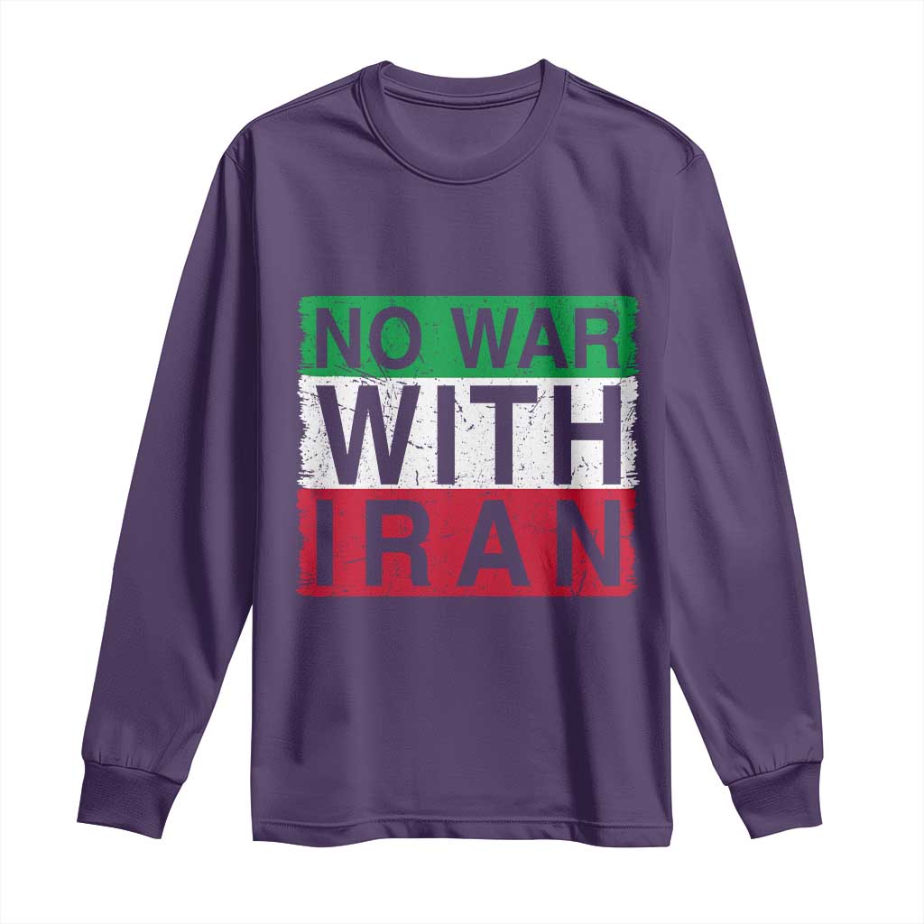 No War With Iran Long Sleeve Shirt Solidarity With Iranian People Peace TS12 Purple Print Your Wear