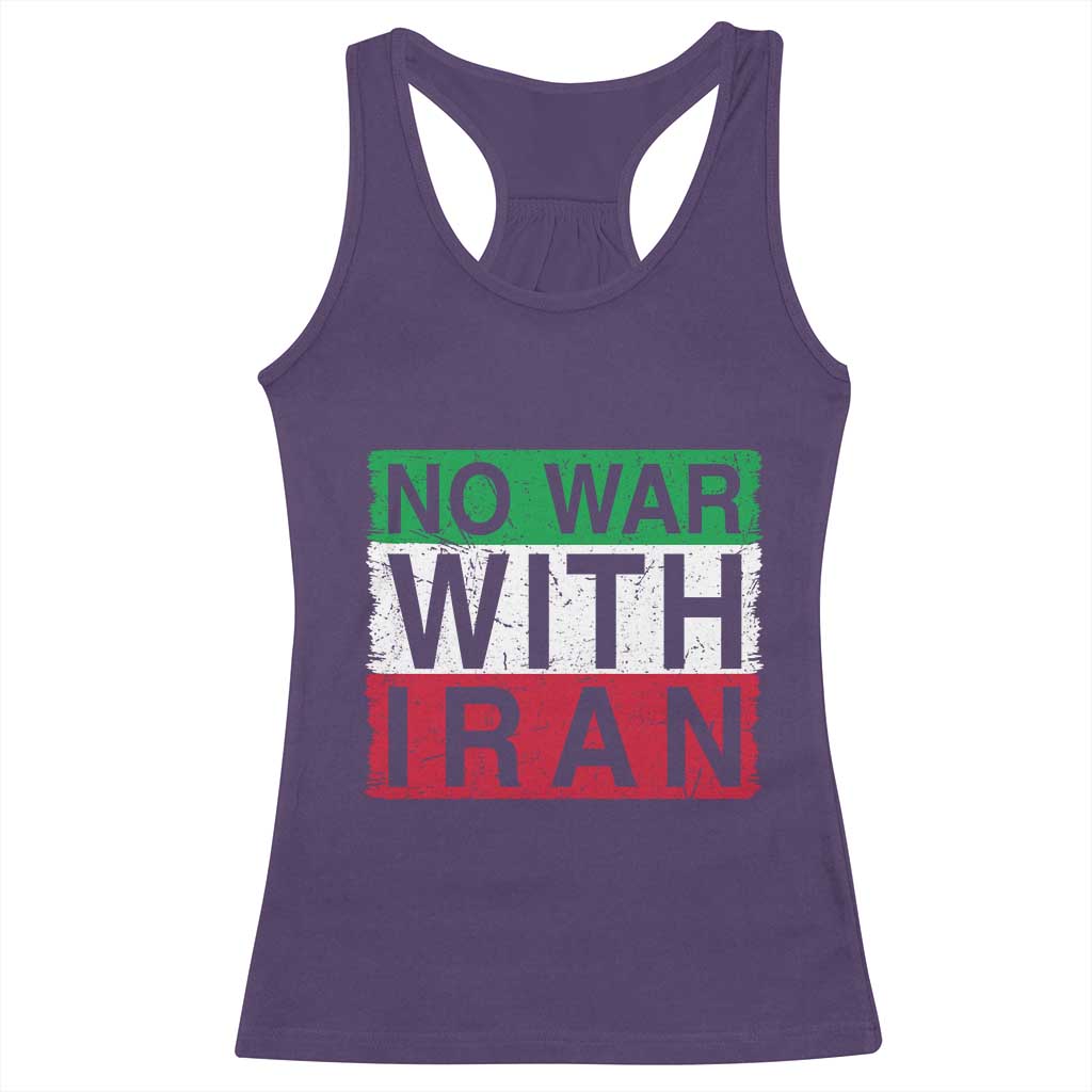 No War With Iran Racerback Tank Top Solidarity With Iranian People Peace TS12 Purple Print Your Wear