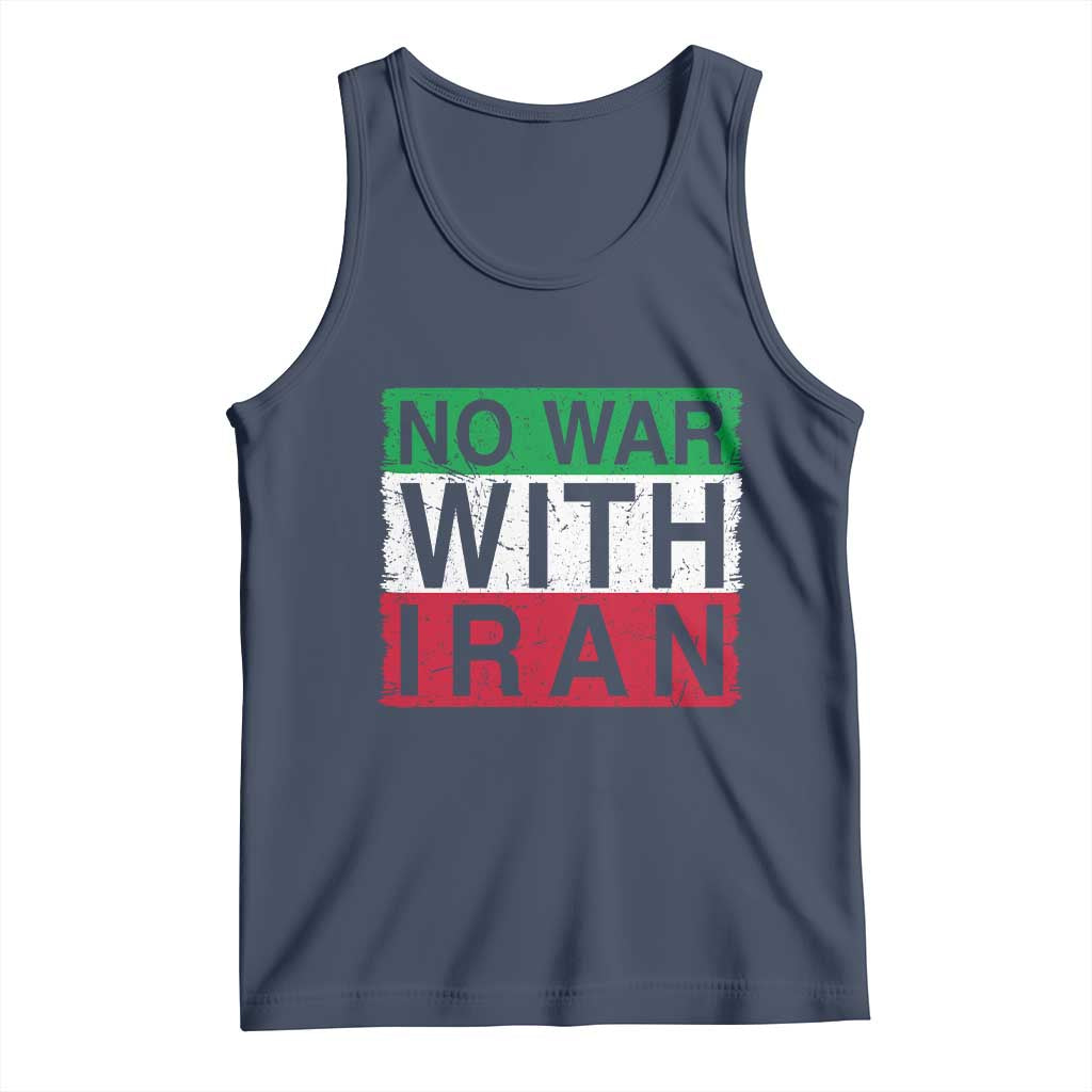 No War With Iran Tank Top Solidarity With Iranian People Peace TS12 Navy Print Your Wear
