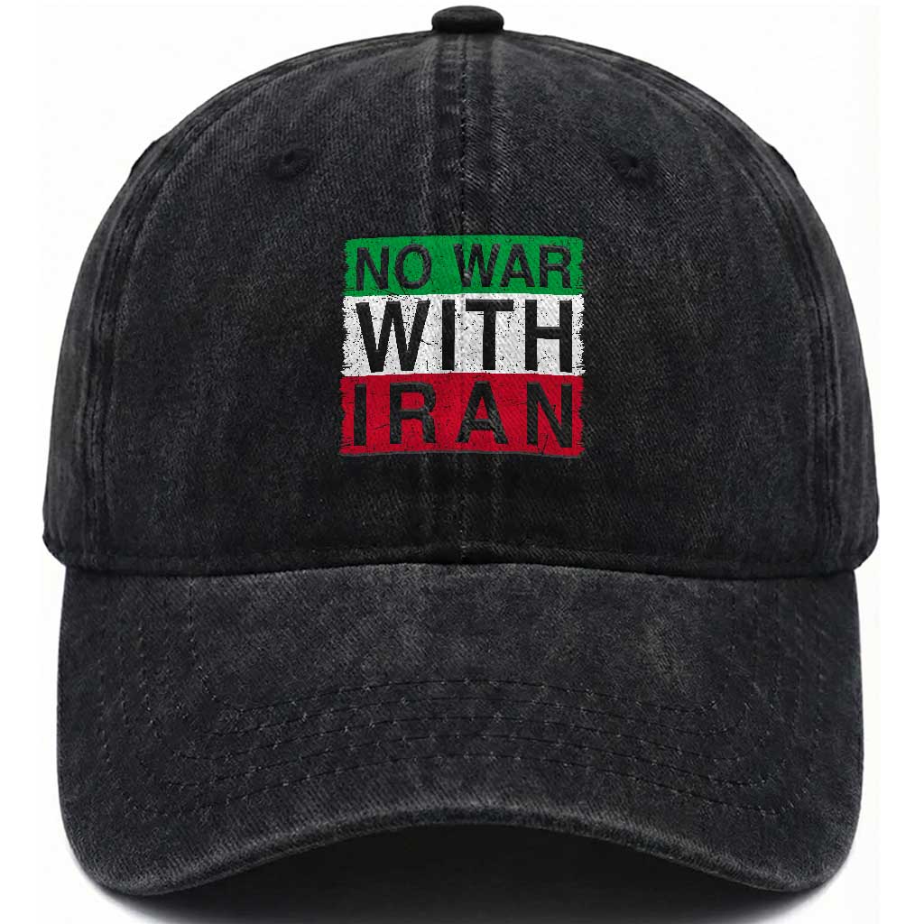 No War With Iran Washed Cotton Baseball Cap Solidarity With Iranian People Peace TS12 Print Your Wear