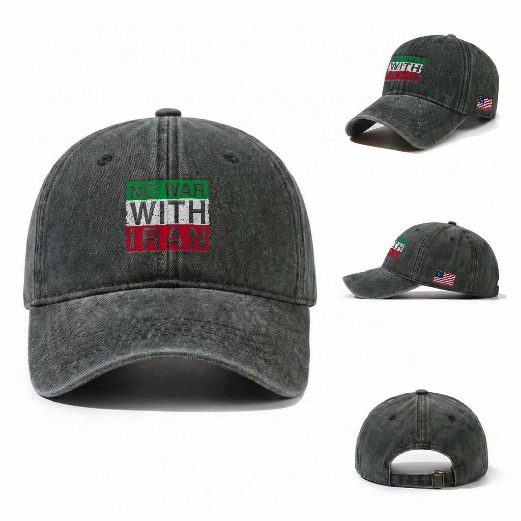 No War With Iran Washed Cotton Baseball Cap Solidarity With Iranian People Peace TS12 Washed Cap Universal Fit Dark Green Print Your Wear