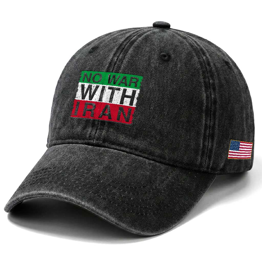 No War With Iran Washed Cotton Baseball Cap Solidarity With Iranian People Peace TS12 Print Your Wear