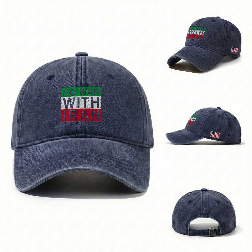 No War With Iran Washed Cotton Baseball Cap Solidarity With Iranian People Peace TS12 Washed Cap Universal Fit Navy Print Your Wear