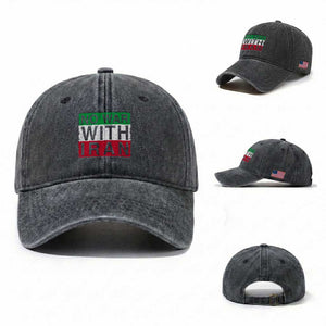 No War With Iran Washed Cotton Baseball Cap Solidarity With Iranian People Peace TS12 Washed Cap Universal Fit Dark Gray Print Your Wear