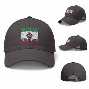 No War With Iran Baseball Cap Free Iran Peace Seeker Gift TS12 Baseball Cap Universal Fit Dark Gray Print Your Wear