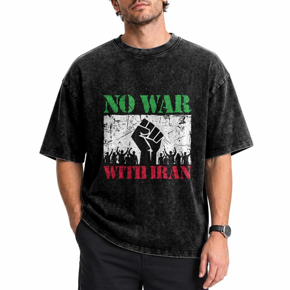 No War With Iran Washed Cotton T-Shirt Free Iran Peace Seeker Gift