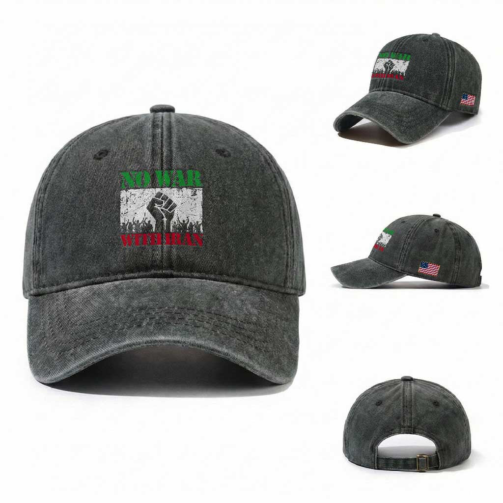No War With Iran Washed Cotton Baseball Cap Free Iran Peace Seeker Gift TS12 Washed Cap Universal Fit Dark Green Print Your Wear