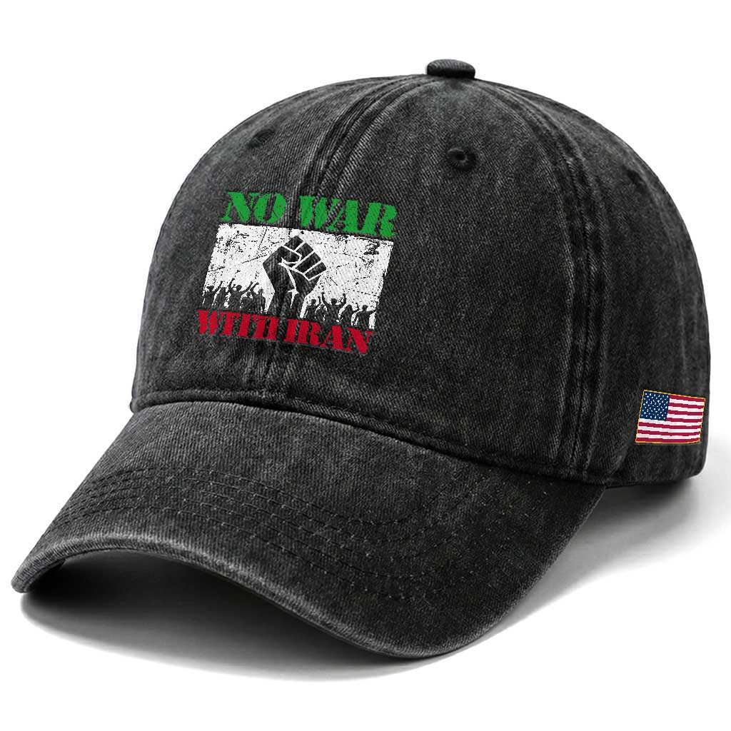 No War With Iran Washed Cotton Baseball Cap Free Iran Peace Seeker Gift TS12 Print Your Wear