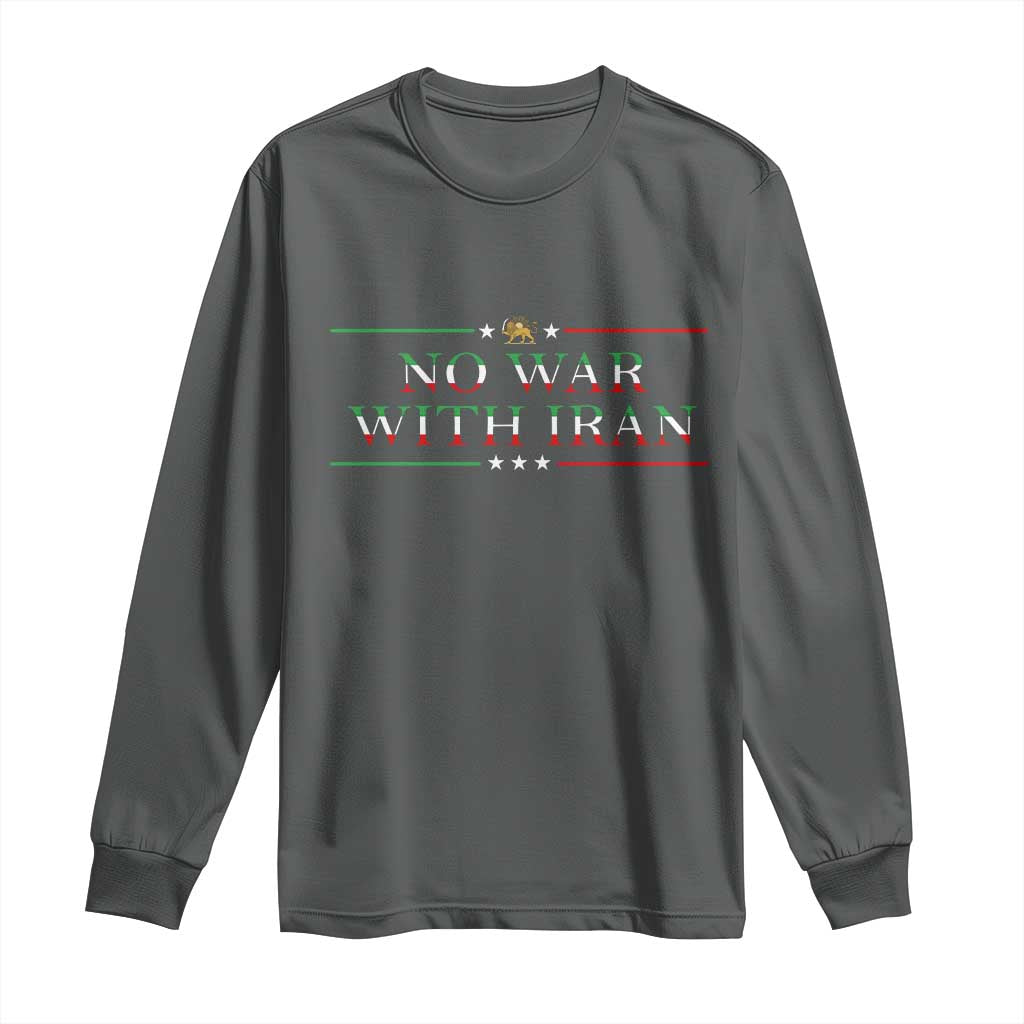 No War With Iran Peace Statement Gift Long Sleeve Shirt TS12 Dark Heather Print Your Wear