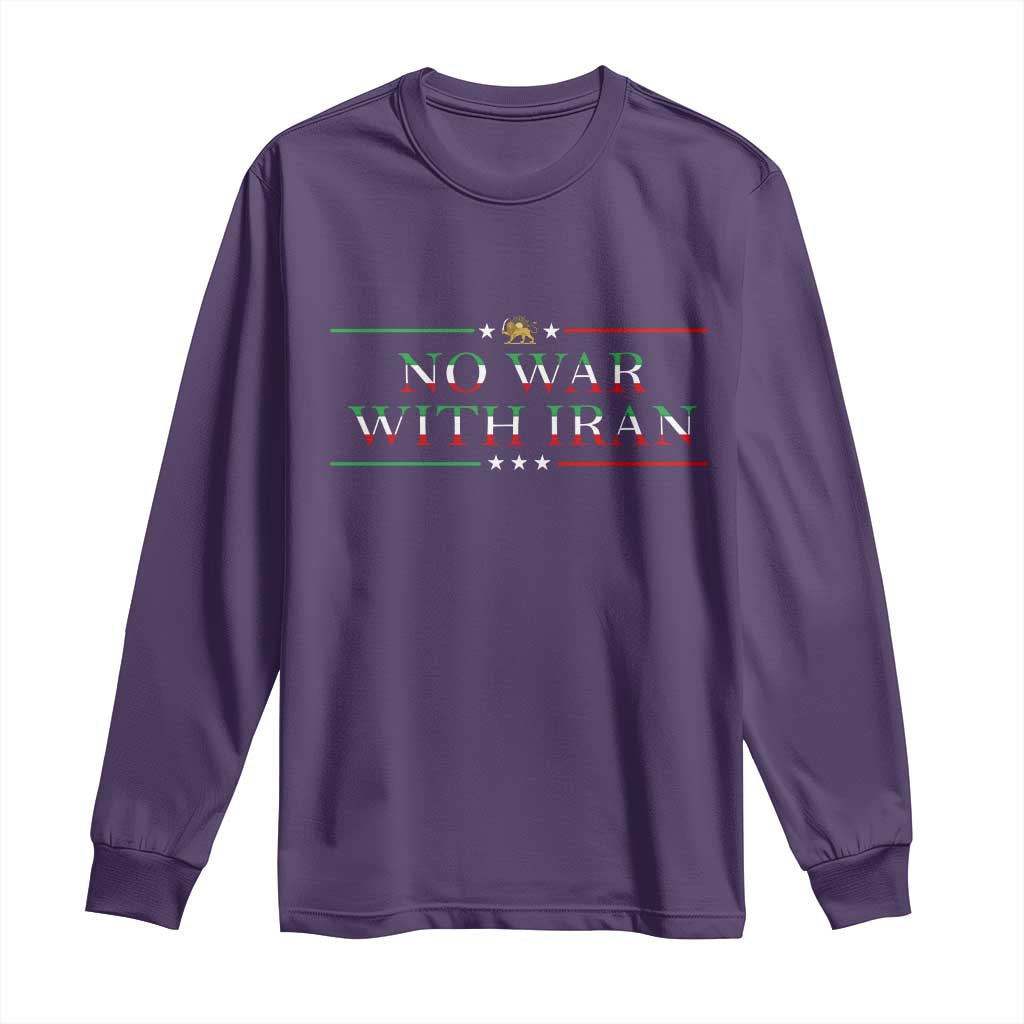 No War With Iran Peace Statement Gift Long Sleeve Shirt TS12 Purple Print Your Wear