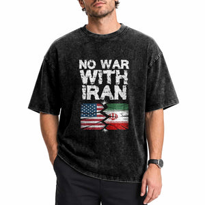 No War With Iran Washed Cotton T-Shirt Support Iranian People Peace
