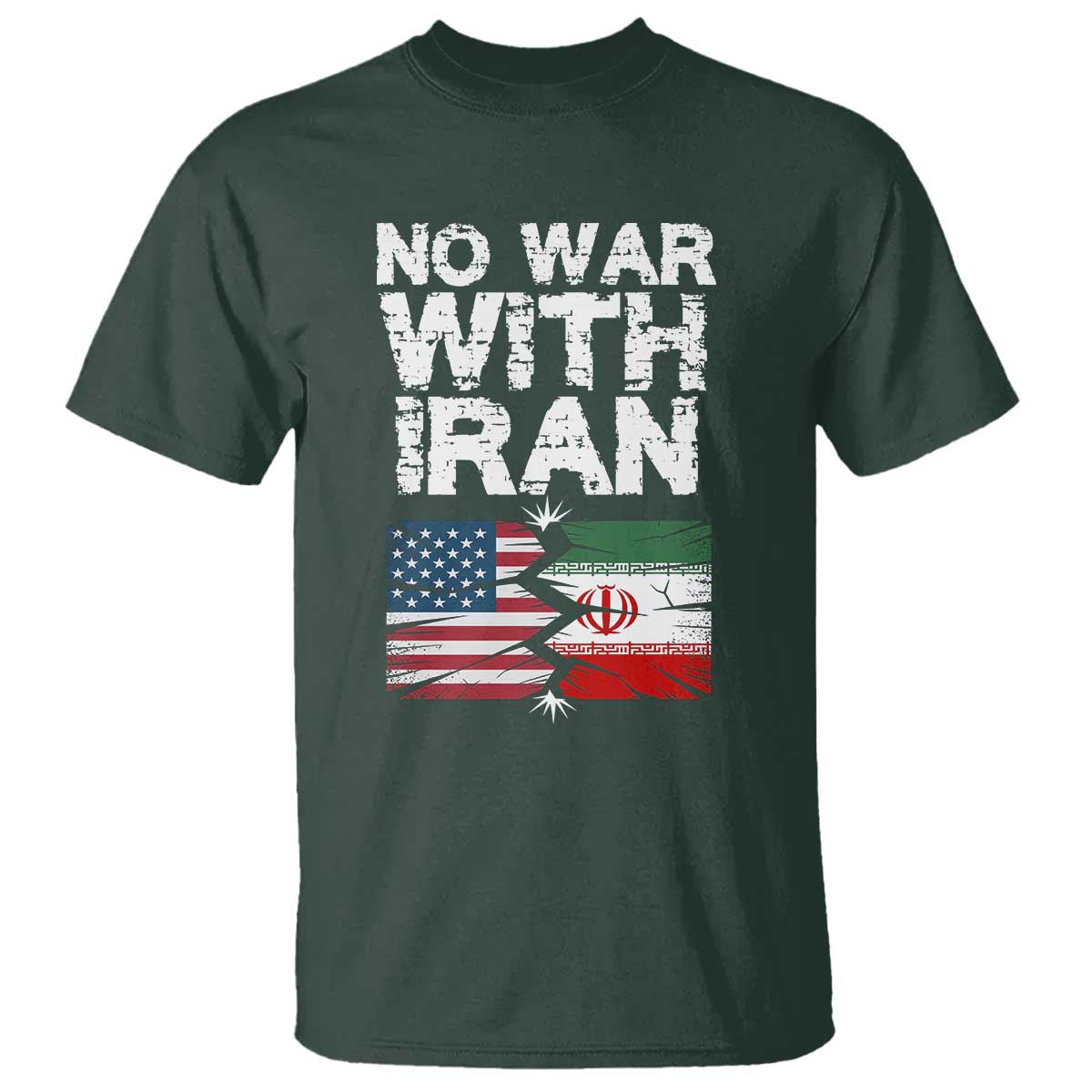No War With Iran T Shirt Support Iranian People Peace TS12 Dark Forest Green Print Your Wear