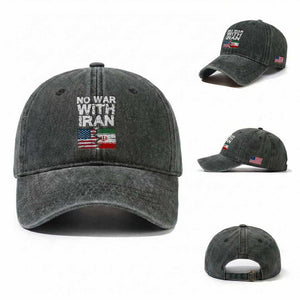 No War With Iran Washed Cotton Baseball Cap Support Iranian People Peace TS12 Washed Cap Universal Fit Dark Green Print Your Wear