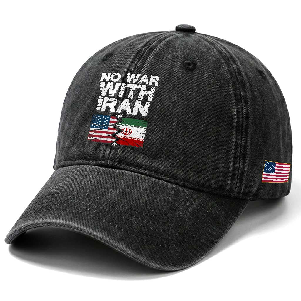 No War With Iran Washed Cotton Baseball Cap Support Iranian People Peace TS12 Print Your Wear