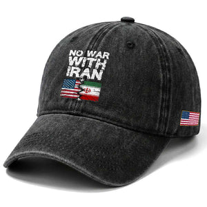 No War With Iran Washed Cotton Baseball Cap Support Iranian People Peace TS12 Print Your Wear