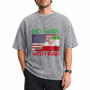 No War With Iran Washed Cotton T-Shirt Middle East Freedom
