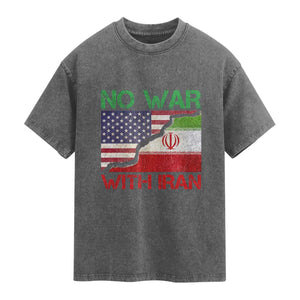 No War With Iran Washed Cotton T-Shirt Middle East Freedom
