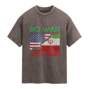 No War With Iran Washed Cotton T-Shirt Middle East Freedom