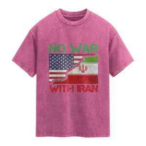No War With Iran Washed Cotton T-Shirt Middle East Freedom