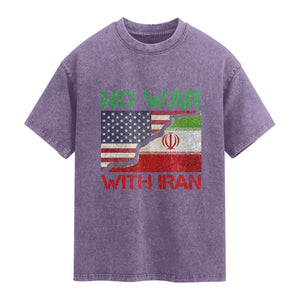 No War With Iran Washed Cotton T-Shirt Middle East Freedom