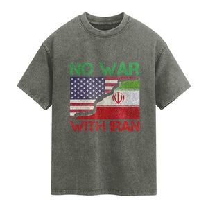 No War With Iran Washed Cotton T-Shirt Middle East Freedom